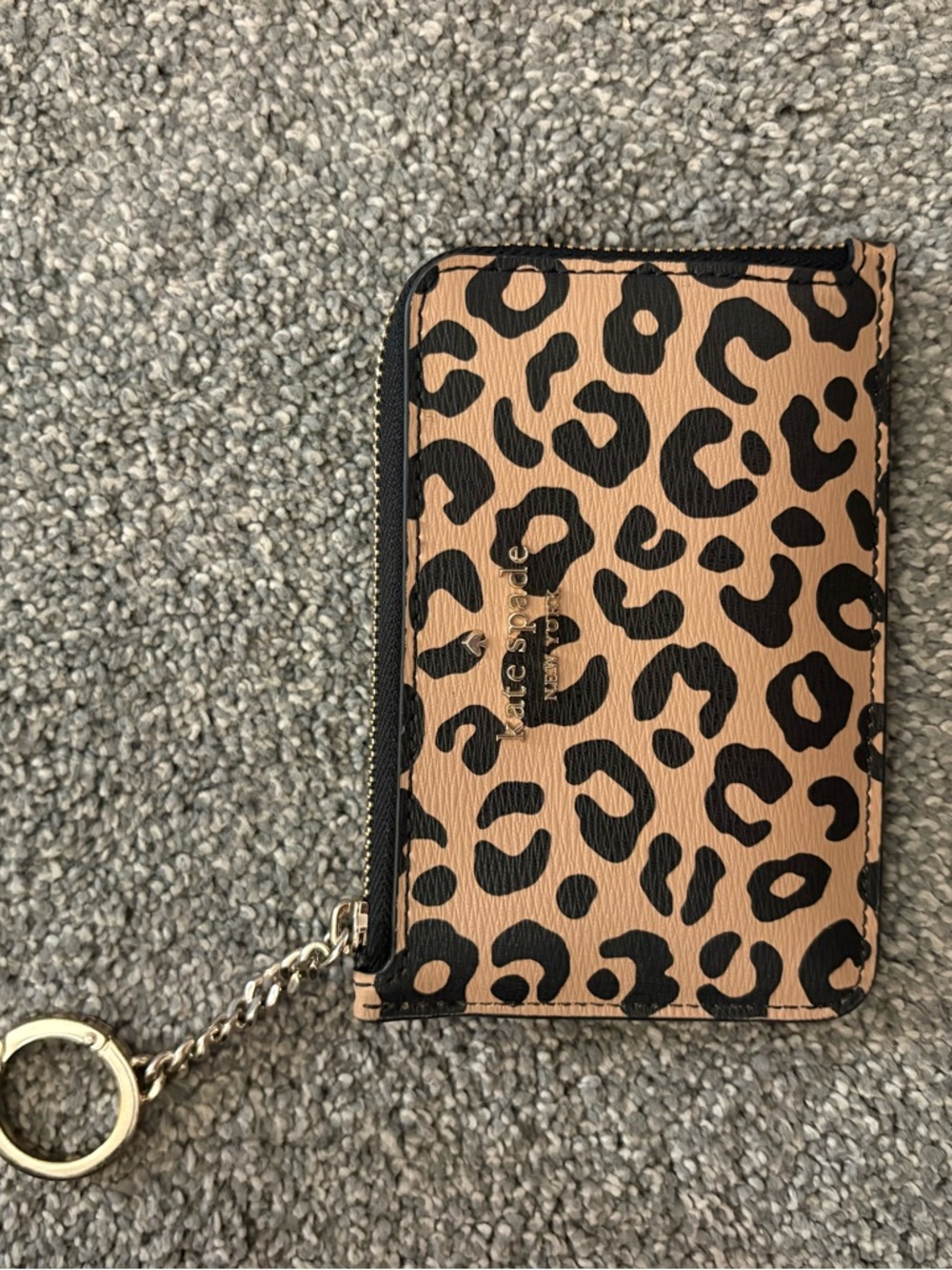 kate spade Leopard Print Zip Card Case Key Ring - Tan & Black